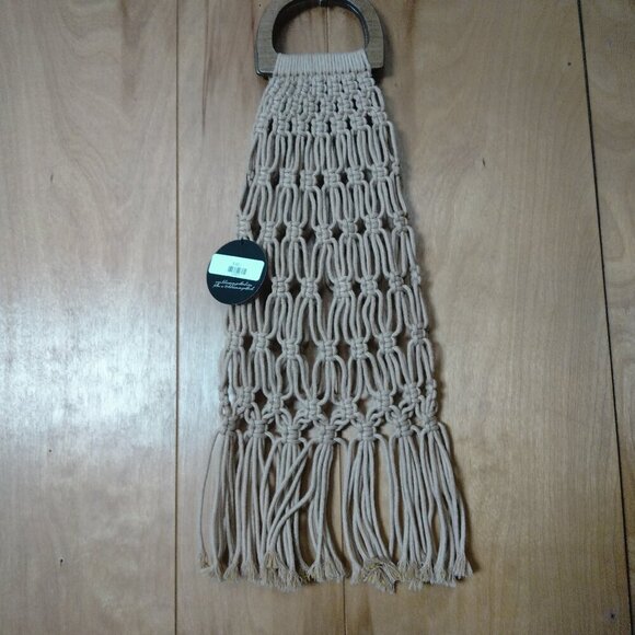 BOHEMIA Women's Double Wood Handle Macrame Purse Beige Boho Hippie NEW - Picture 1 of 5